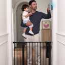 Babelio Smart Baby Gate with Auto-Unlock/Close, Pressure Mounted No Drill for Doorways/Top of Stairs. Pet/Dog Door Wide Walk Thru w/Infrared Sensor & Safety Alert (Black, 30.3-47.2" W, 30" H)