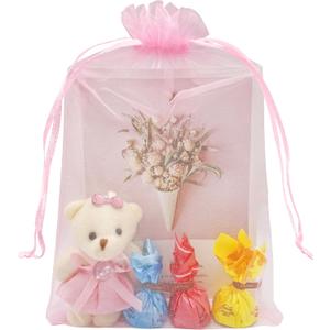 Jexila 50pcs Valentines Day Large Organza Bags 8X12 inch Pink Mesh Bags Drawstring Jewelry Gift Pouch for Baby Shower Birthday Wedding Party Favor Goodie Candy Bags (Pink)