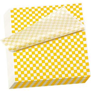 100 Sheets Checkered Dry Waxed Deli Paper Sheets, Paper Liners for Plastic Food Basket, Wrapping Bread and Sandwiches (Yellow)