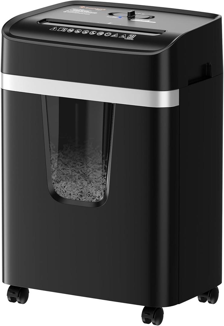 Bonsaii 12 Sheet Paper Shredder for Home Office, Heavy Duty Cross Cut Shredder with 5.5 Gal Pullout Bin, Home Shredder for CDs/Credit Card/Document/Mail, P-4 Security Level