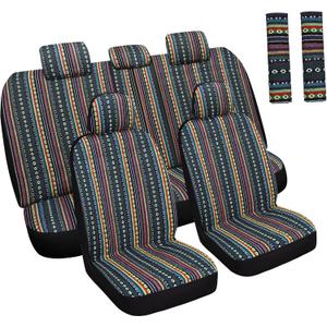 Baja Saddle Blanket Car Seat Covers Full Set with Seat Belt Pads, Washable Breathable Seat Covers for Cars, Universal Fit Interior Covers for Most Cars, Airbag Compatible, Red/Blue