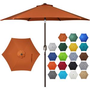 Blissun 7.5 ft Patio Umbrella, Yard Umbrella, Outdoor Market Umbrella with Push Button Tilt Crank, Rust, 7.5 ft diameter