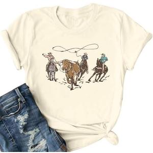 Retro Rodeo Shirt Women Cowgirl Bleached T Shirt Western Cowboy Rodeo Outfit Country Music Tee Short Sleeve Top, XL