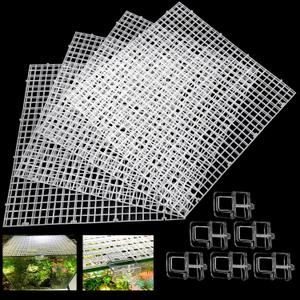 Weramics 4 Aquarium lid Hood Fish Tank top Cover Terrarium lid Plastic Grid Panel Egg Crate Grate 6 Aquarium Glass Cover Board Clip
