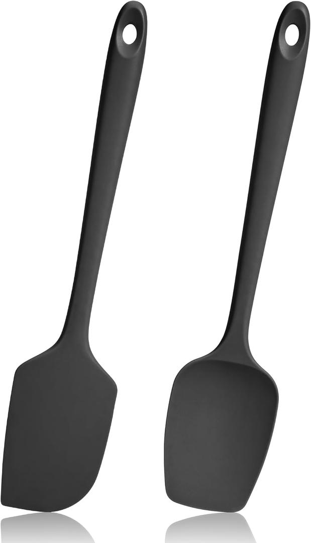 600F Heat Resistant Spatulas, High Heat Food Safe Semless Kitchen Silicone Scraper Set for Cooking Baking Mixing Scraping Stirring Nonstick Cookware Pan Bowl (2Pcs,Black)