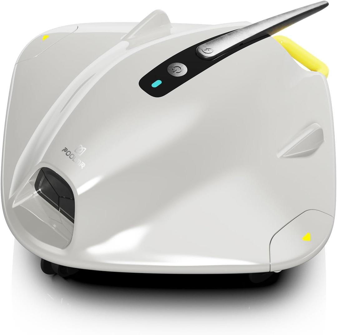 PoolMr Cordless Robotic Pool Cleaner - Above Ground Pool Vacuum Robot - 40W Strong Suction, Dual Cleaning System, Barrier Crossing, 120-Min Runtime Up to 1614 Sq for Above Ground Pools, Grayish White
