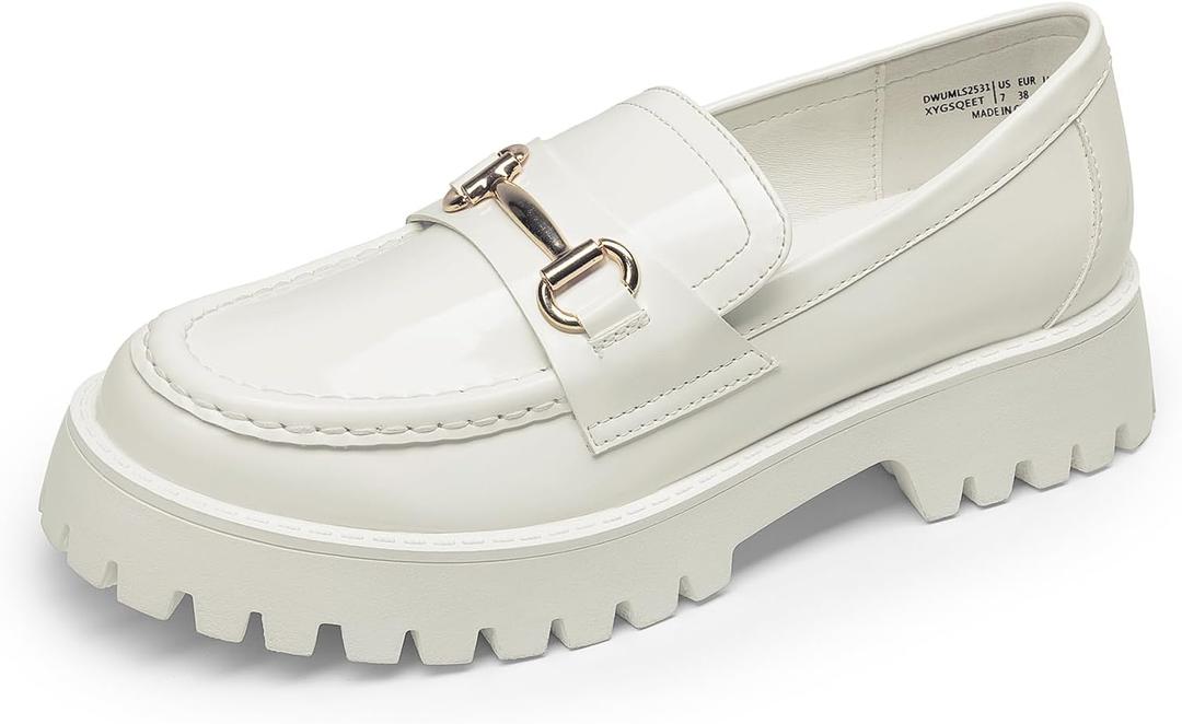 DREAM PAIRS Loafers for Women Platform Chunky Penny Loafer Slip On Casual Dressy Business Shoes with Arch Support (7.5, White)