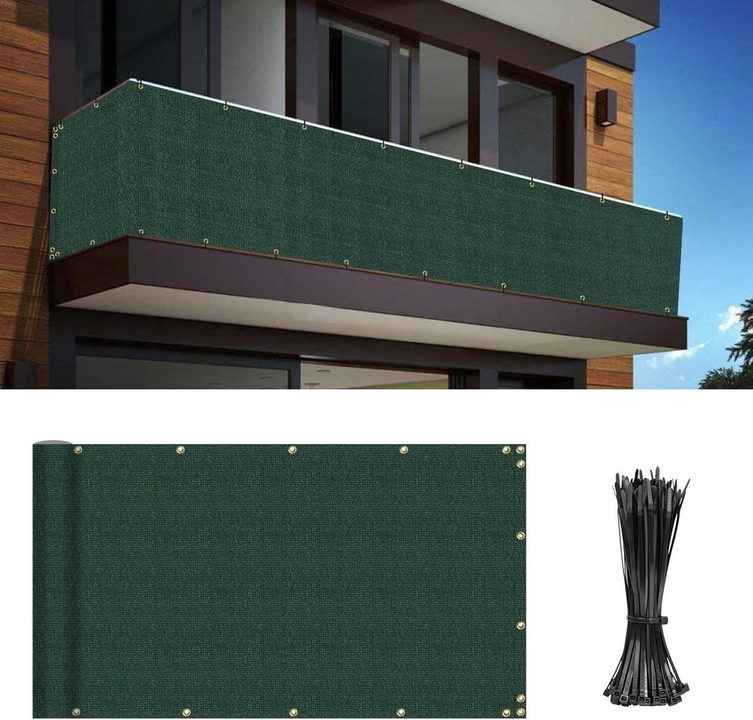 Balcony Privacy Fence Screen 3' x 50' Mesh Windscreen Fencing Shield Cover Included Cable Ties for Deck Apartment Porch Backyard Patio Outdoor, Green