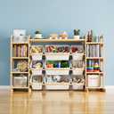 SpaceAid Large Toy Storage Organizer 9 Shelves 9 Bins, Toy Organizers Storage Bookshelf, Kids Bin Shelf Toys Box Bookcase for Bedroom Playroom Organization Room Decor, White, 52.3"W x 13.6"D 31.5"H