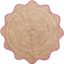 4x4, 5x5, 6x6,feet Natural Jute Scallop Round Rug, Floor Scalloped Edge Rug Braided Boho Eco Large Circular Handmade Area Rugs (CCRD2) (Pink)