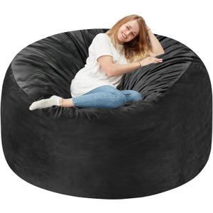 Homguava 5FT Bean Bag Chair Giant BeanBag with Memory Foam Filled, Comfy Bean Bag Chairs for Adults, Adult Bean Bag Chair with Dutch Velvet Cover for Living Room Bedroom-Black (5FT-50"x50"x24")