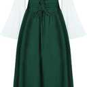 Renaissance Costume Women Medieval Fairy Elf Irish Dress Adult Halloween Costumes Viking Chemise with Accessories (Medium, Green)