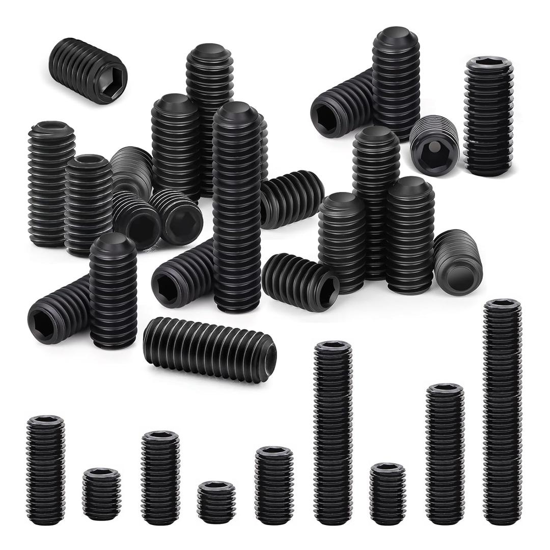 Grub Screws Assortment Kit, 250 Pcs Black Allen Head Hex Socket Grub Screw Set for Door Handle Screws ReplacementLight Fixture Screws4/5/6/8/10/12/16/20/25mm (M6)