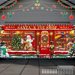 Tatuo 16x7ft Christmas Garage Door Decoration with LED Light Santa's Shop Garage Door Cover Santa Store Garage Door Banner Xmas Toy Store Decoration Christmas Background for Xmas Party Decor