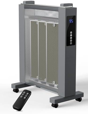 ULINE Convection Space Heaters for Indoor Use, 1500W Quiet Mica Panel Heater for Large Room, Whole Room Electric Heater with Thermostat, ECO, Remote, Wheel, 12H Timer, Tip-Over & Overheat Protection