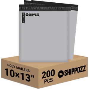 Shippozz 10x13 Poly Mailers 200 Pack, Durable Waterproof Polymailers for Shipping Clothes, Self Seal Mailing Bags for Small Business Packaging Supplies, Mailing Envelopes for Books, and Accessories