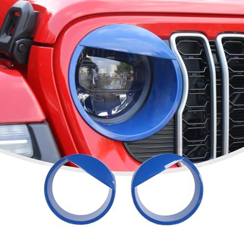 Linksip Angry Eye Headlight Covers Compatible with 2024 2025+ Jeep Wrangler JL 4XE & Gladiator JT Sport Rubicon Sahara Willys Mojave, Head Lamp Angry Bird Bezel Rings, Exterior Accessories(Blue)