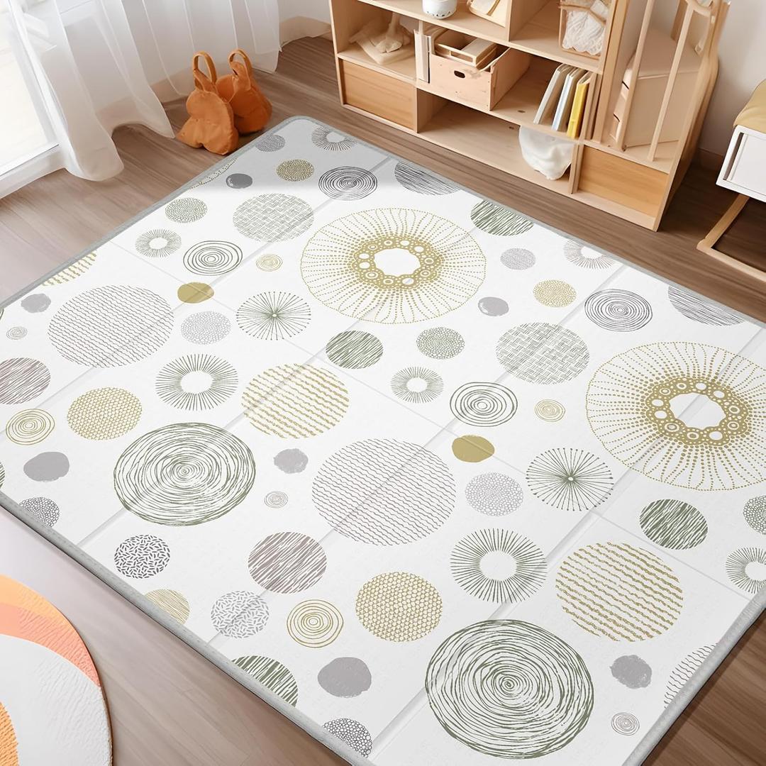 Piglog Extra Large Play Mat for Baby, 0.8 Inch Thick BPA Free, Reversible Foldable Baby Play Mat, 79" x71" Waterproof Foam Floor Baby Crawling Mat, Portable Playmat for Infants, Toddler, Kids, Circle