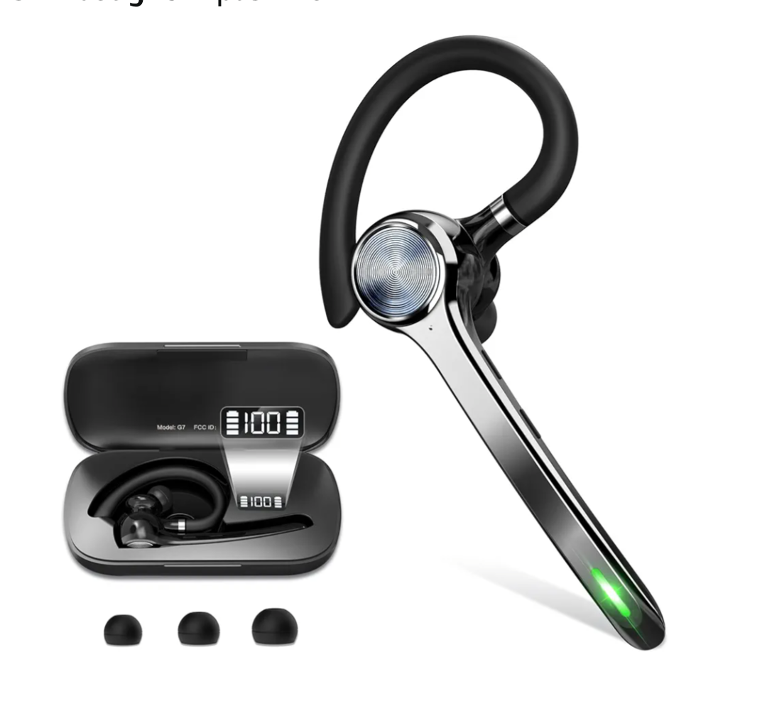 HEIBAS Bluetooth Headset, Wireless Bluetooth Earpiece with 500mAh Charging Case 72 Hours Talking Time Built-in Microphone for iOS Android Cell Phone, V5.1 Hand-Free Headphones for Trucker, Office
