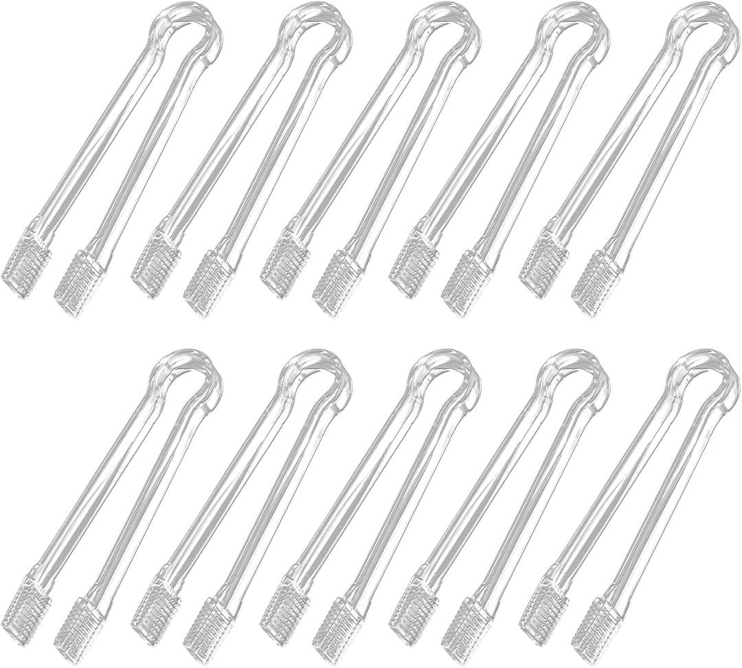 10 Pcs Plastic Buffet Serving Tongs, Clear Kitchen Tongs Mini Serving Utensil Tongs for Food Ice Salad Buffet Barbecue Cookies, 6.3 Inches