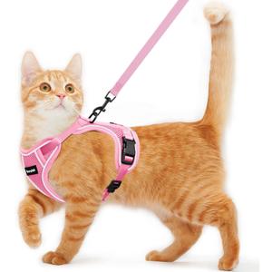 Cat Harness and Leash for Walking Escape Proof Soft Adjustable Cat Leash Breathable Comfortable Vest Easy to Wear Kitten Harness for Outdoor Travel (Pink, M (13-18lb))