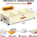 Yecaye Under Bed Storage with Wheels, 4 Pack Under Bed Storage Containers with Adjustable Dividers & Clear Window, Rolling Underbed Organizer Bins Drawers for Clothes, Shoes, Blankets, Beige