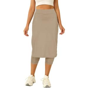 Aurgelmir Womens Tennis Skirt with Capris Leggings Golf Knee Length Skorts Athletic Long Skirts for Women with Pockets (Beige)