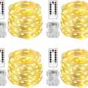 Homemory 4 Pack 20 Ft 60 LED Fairy Lights Battery Operated Christmas Lights with Remote Waterproof 8 Modes Firefly Twinkle String Lights for Party Bedroom Wedding Halloween Decorations (4 pcak warm white)