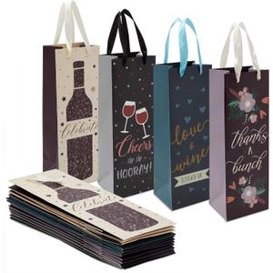Juvale Wine Gift Bags - 12 Pack, 13.7 x 4.6 x 4 In, Multicolor Satin Ribbon Handles - Gift Bags for Bottles of Wine