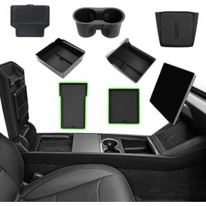 7PCS Center Console Organizer Tray for 2024 2025 2026 Tesla Model 3 Accessories, Armrest Hidden Storage Box Cup Holder Charger Pad for Tesla Model 3 Highland