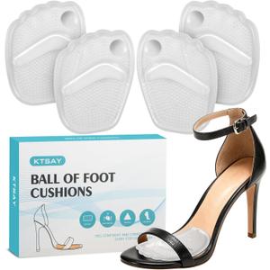 KTSAY Metatarsal Pads Women, Gel Ball of Foot Cushions for Pain Relief in Shoes, Non-Slip Heel Inserts, One Size Fits All (2 Pair, Clear)