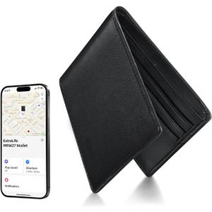 Wallet with Tracker for Men, Works with Apple Find My APP (iOS Only), Air Tag Wallet, Mens Smart Wallets with GPS Tracker,Bifold Leather RFID Blocking, Rechargeable Battery, Gift for Him, Black