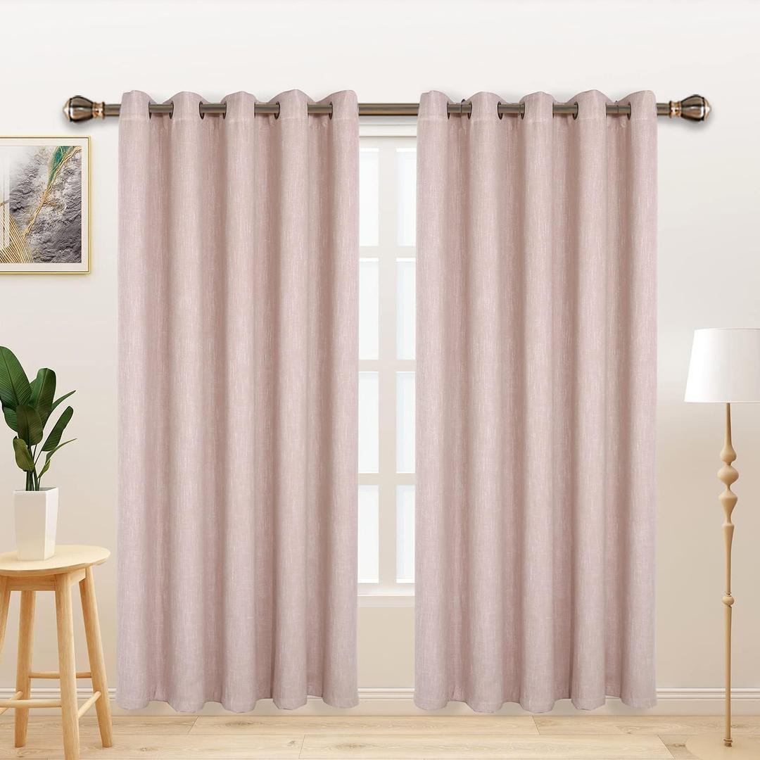 LORDTEX Linen Look Textured Blackout Curtains with Thermal Insulated Liner - Heavy Thick Grommet Window Drapes for Bedroom, 70 x 84 Inches, Blush, Set of 2 Panels