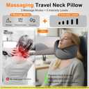 Travel Neck Pillow 3 in 1 with Heating and Massage, Memory Foam Cervical Pillow, 360º Ergonomic Design, Asymmetrical Sides Wireless Portable for Airplane Car Office, Skin-Friendly Cover