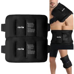 REVIX 16" 9" Flexible Gel Ice Packs Reusable for Lower Back with Strap, Dual-Sided Soft Body Ice Wraps for Shoulder, Neck, Abdomen and Leg Relief, Black 2 Packs