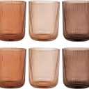 Drinking Glasses, Melanin Colored Highball Glasses Set Of 6, Ribbed Glassware Glass Cups, Water Glasses for Juice, Iced Coffee Cups, Cocktail Glasses - Christmas Gifts - 8.5 Oz