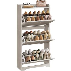 VASAGLE Shoe Organizer, Adjustable Dividers, Oatmeal Beige | Adjustable and Removable Dividers, Shoe Cabinet, 3 Flip Drawers, Holds 12-20 Pairs, Entryway, 9.4 x 23.6 x 47.7 Inches