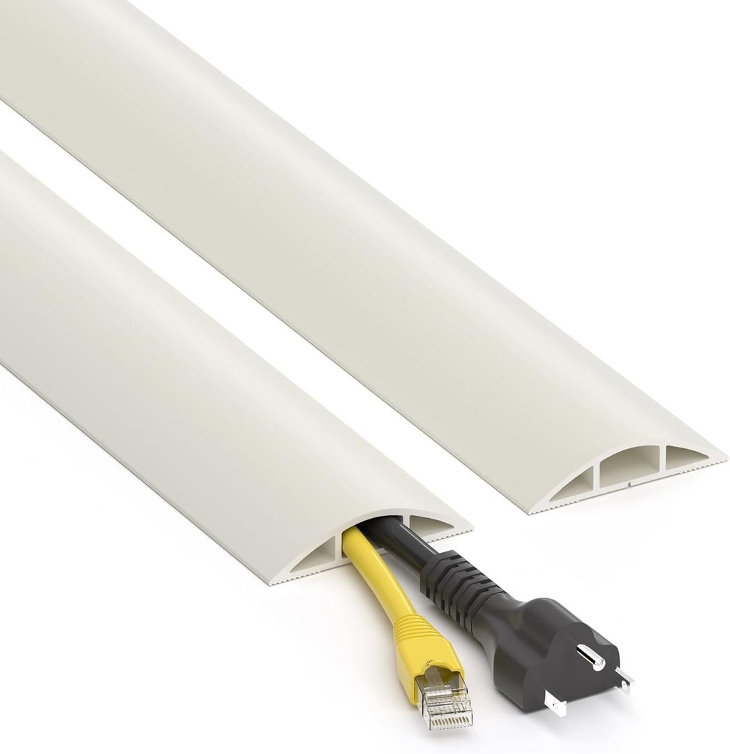 Floor Cord Cover 4ft, Cord Hider Floor Hide Extension Cords, Floor Cable Management Prevent Cable Trips, Floor Cable Cover Wire Covers for Cords, Cable Protector Cord Cavity W0.6in x H0.32in Beige