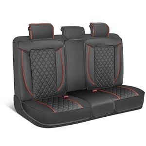 MotorBox Prestige Premium Seat Covers, Semi-Custom Fit Black/ Red Car Seat Covers for Rear Bench Automotive Interior Cover for Car Truck Van SUV, Made with Faux Leather for Superior Feel & Durability