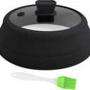 Microwave Splatter Cover Glass Microwave Cover for Food Collapsible Splatter Guard Lid with Silicone Handle for Pot Plate Bowl 9 Inch Black