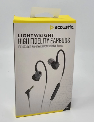 Acoustix High Fidelity Earbuds Lightweight Wired Headphones Mic IPX4 Splashproof