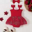 SUNNY PIGGY Baby Girl Clothes Newborn Infant Romper Sleeveless Suspender Dress Summer Outfits Sets with Hat (Red)