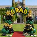 2026 Graduation Party Decorations Green Black Gold Balloons Garland Arch Kit 130pcs-Congrats Grad Golden Letter Balloons for 2026 Prom Party Supplies