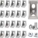20Sets 2020 Series Aluminum Extrusion Profile L Connector Bracket 20 Right Angle Joint Conner with Esquina 20 Extruded Aluminium Perfiles T Slot with 40Pcs Hardware M6 Nut Bolts