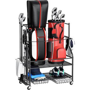 VOPEAK Golf Bag Organizer, Golf Bag Stand, Golf Organizer for Golf Clubs, Golf Balls, Golf Equipment Accessories, Easy Assembly Golf Storage Organizer for Garage, Club