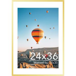 JCJMY 24x36 Picture Frame with 20x30 Mat, Display Photo 20x30 with Mat or 24 x 36 Without Mat, Wall Hanging Large 24 by 36 Poster Frame with Plexiglass, Gold