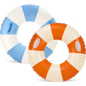 2 PCS Large Inflatable Pool Floats for Adults - Heavy Duty Striped Pool Floats with Handles,Pool Swimming Tubes Swim Rings Tubes Floaties for Beach Pool Party Decorations