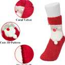 Christmas Socks Women Kids, 5 Pairs Fuzzy Xmas Slipper Socks for Girls Boys Unisex Cozy Fluffy Socks with Santa Claus Pattern New Year Winter Vacation Indoor Wearing Stocking Stuffers