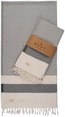 Ruvy Home Basics 2 Pack Turkish Beach Towels – Oversized Quick-Dry Bath Towels (40 x 72 Inches) – 100% Cotton Large Towels for Pool, Yoga, Travel, Camping Essentials, and Bathroom Decor - Black