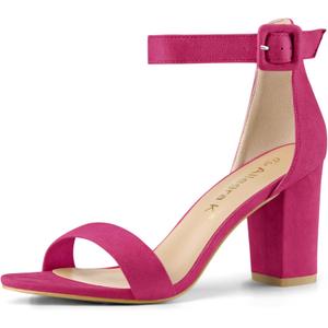 Allegra K Women's High Chunky Heel Buckle Ankle Strap Hot Pink Heels Sandals 11.5 M US